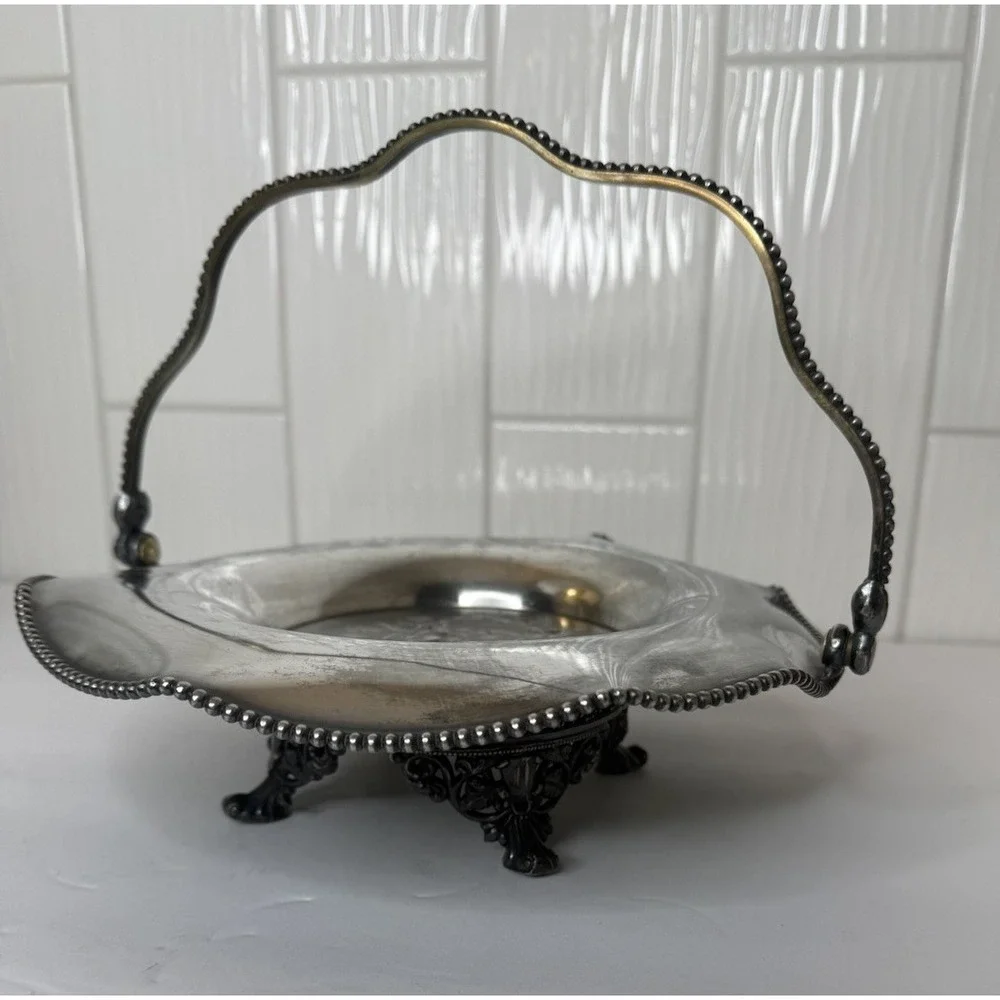 Antique Barbour Silver Co Quadruple Silverplate Bridal Basket Dish 1892-1898 GUC